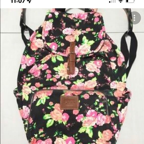 Victoria’s Secret vs pink neon floral campus slouch backpack everyday vintage - Picture 6 of 6
